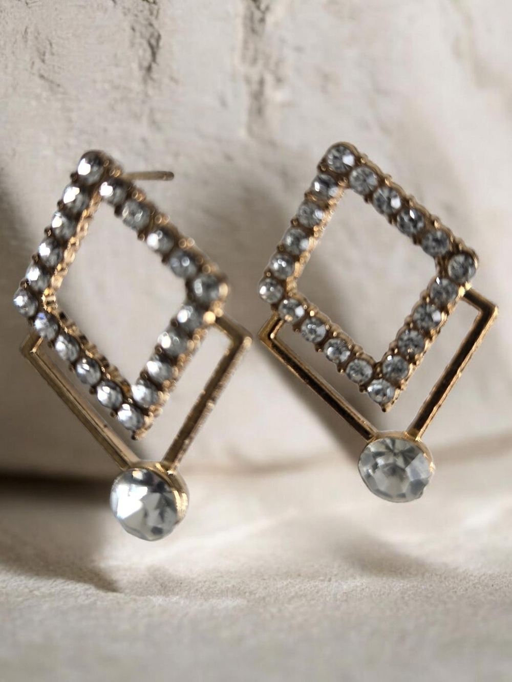 Gold-Tone Crystal Square Drop Earrings - Women Jewelry